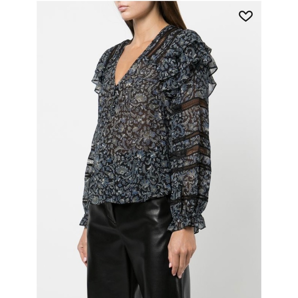 Veronica Beard Black and Blue Floral Blouse